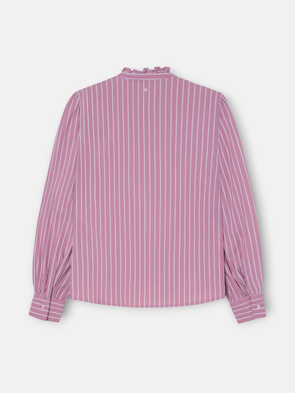 Camisa cuello alto lazos rayas rosa
