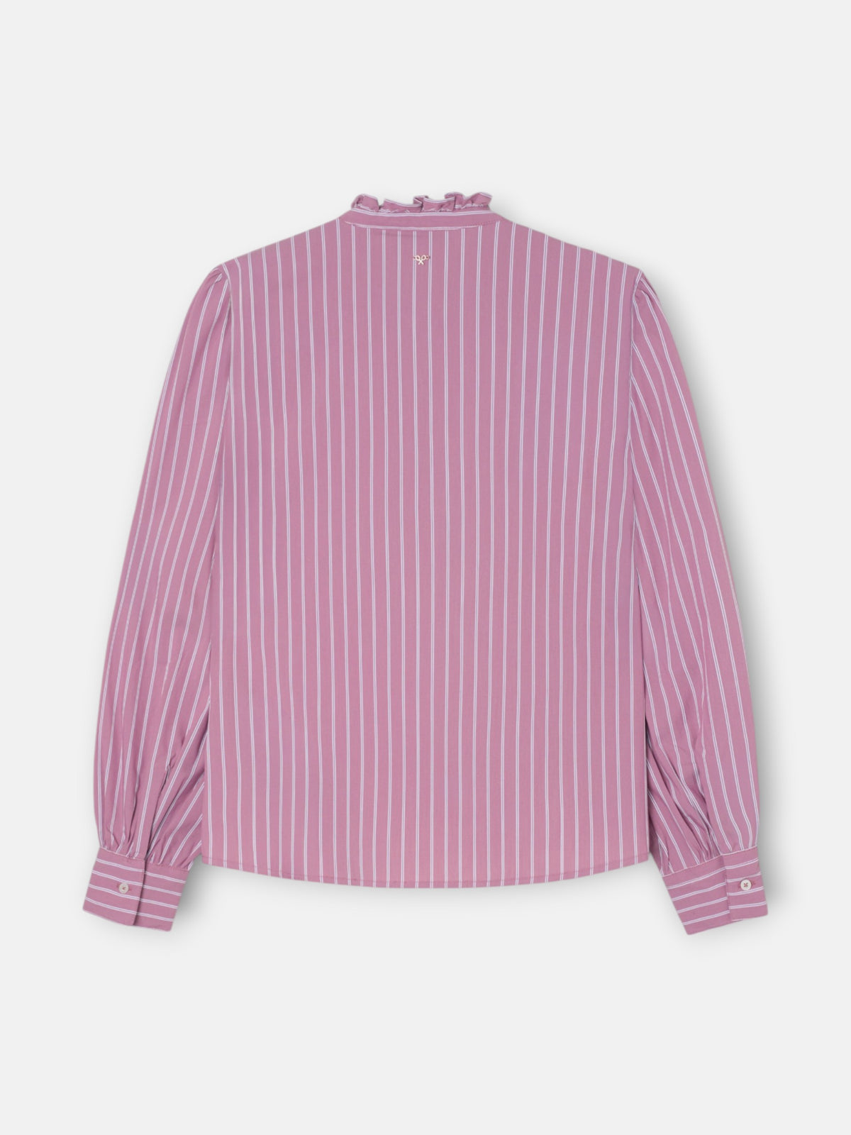 Camisa cuello alto lazos rayas rosa