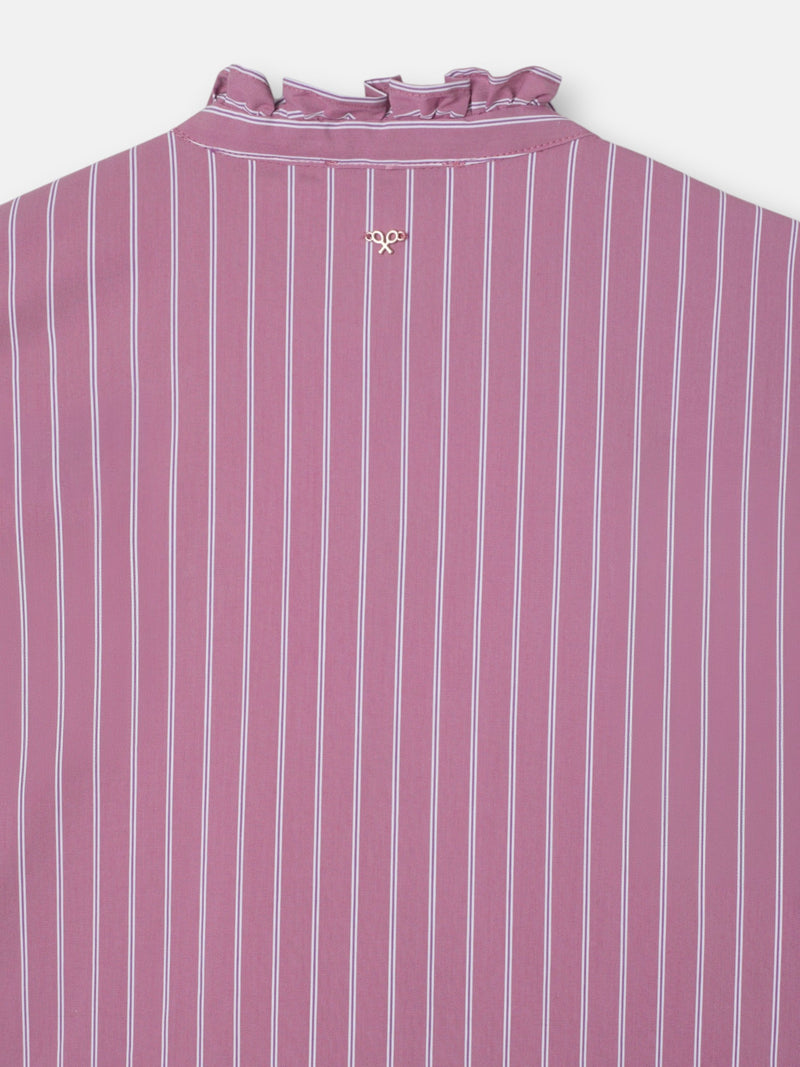 High-neck shirt with pink striped bows