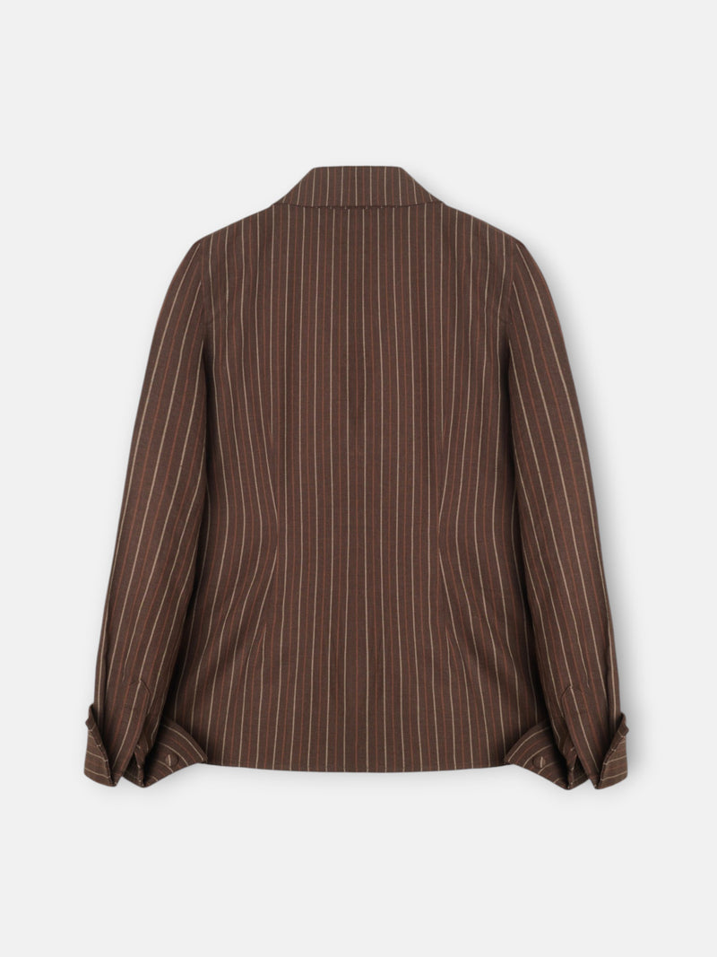 Blouse à col à revers rayée marron