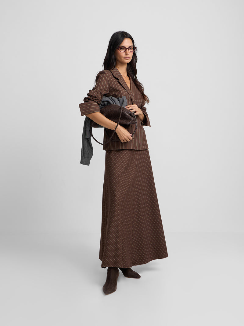 Blouse à col à revers rayée marron