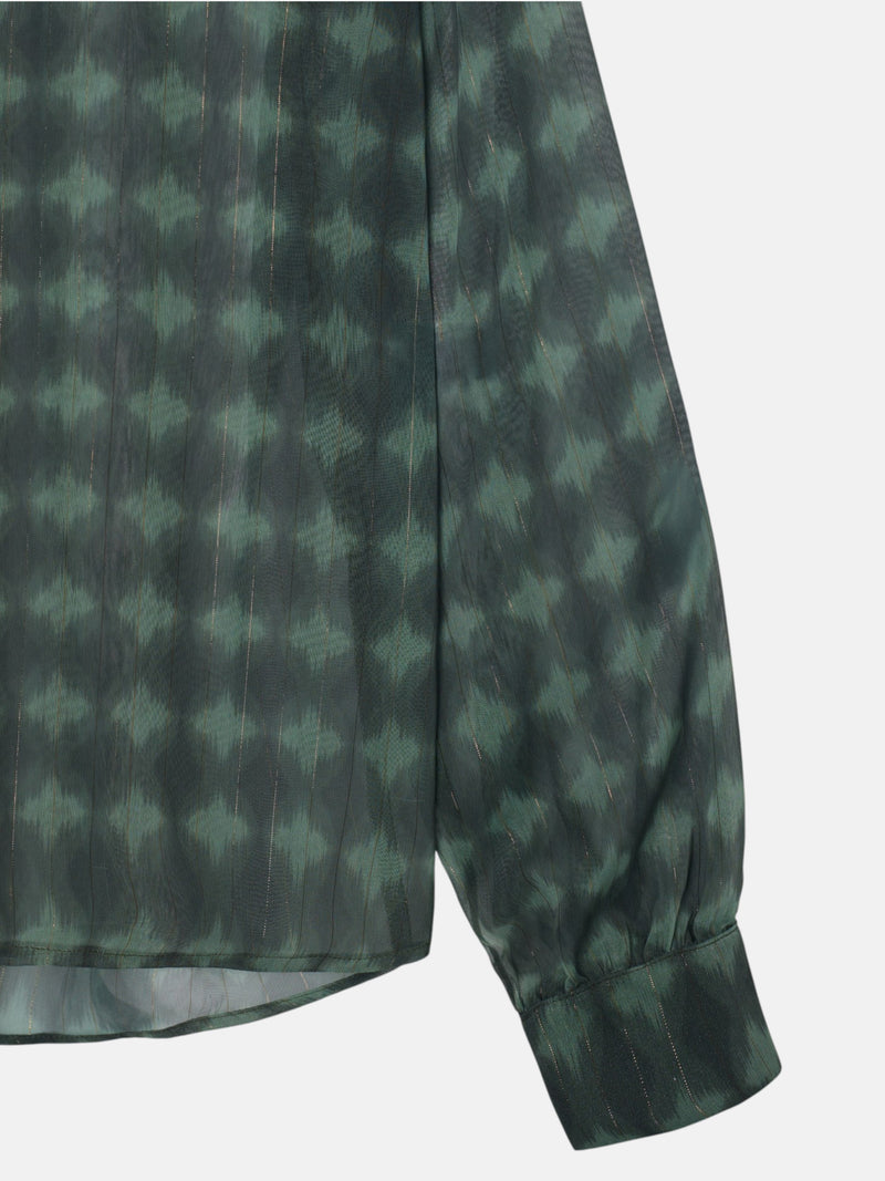 Blouse à volants imprimé ethnique vert