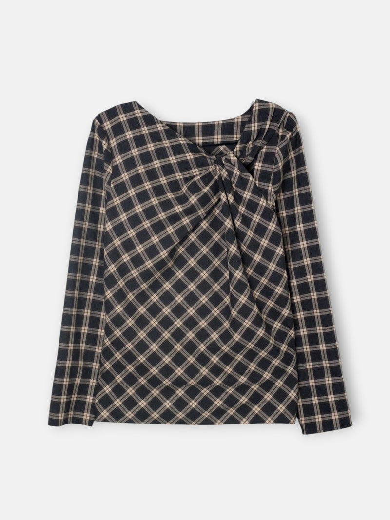 Blusa nudo cuadros gris y crudo