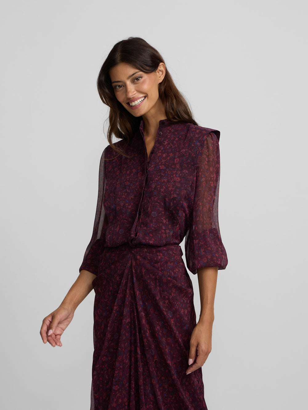 Blusa estampado flores granate