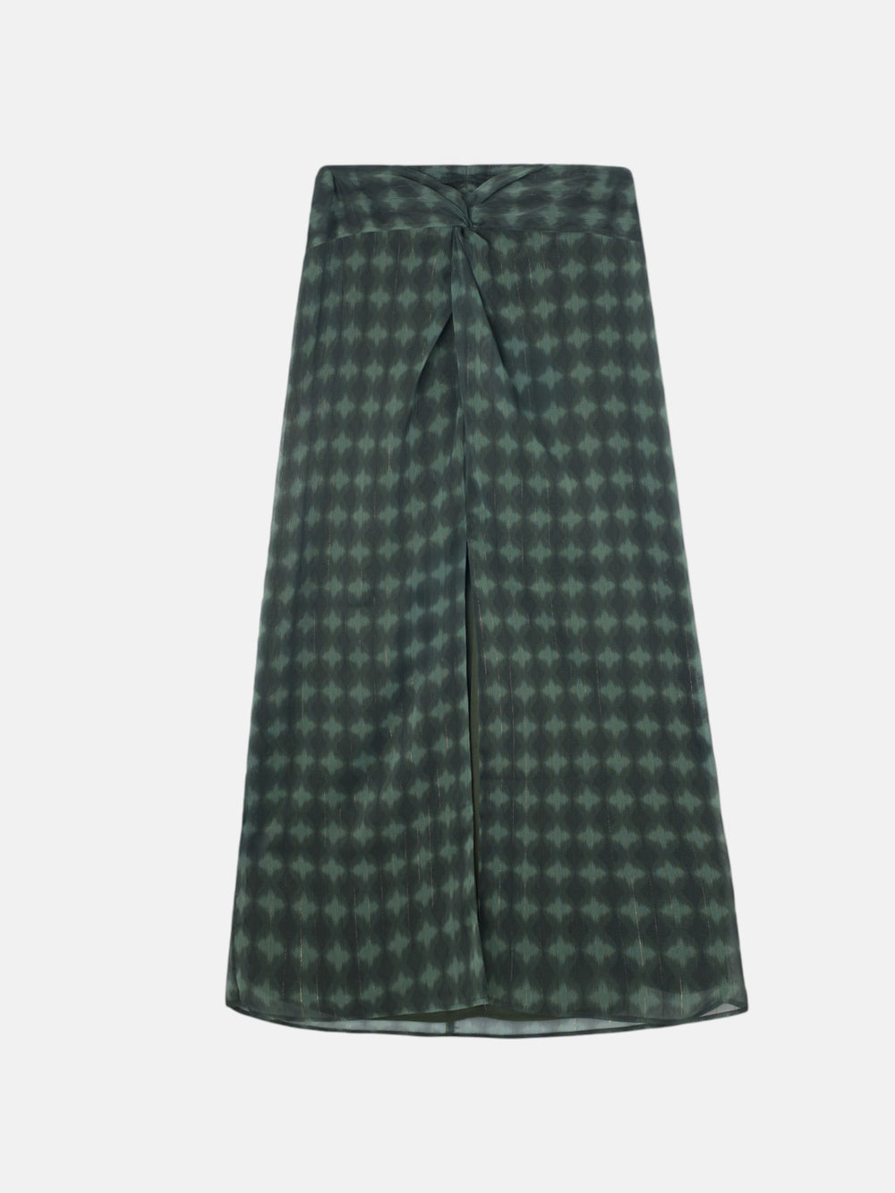 Midi skirt with green ethnic print knot