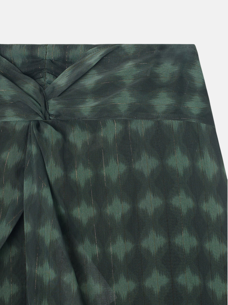 Falda midi nudo estampado etnico verde