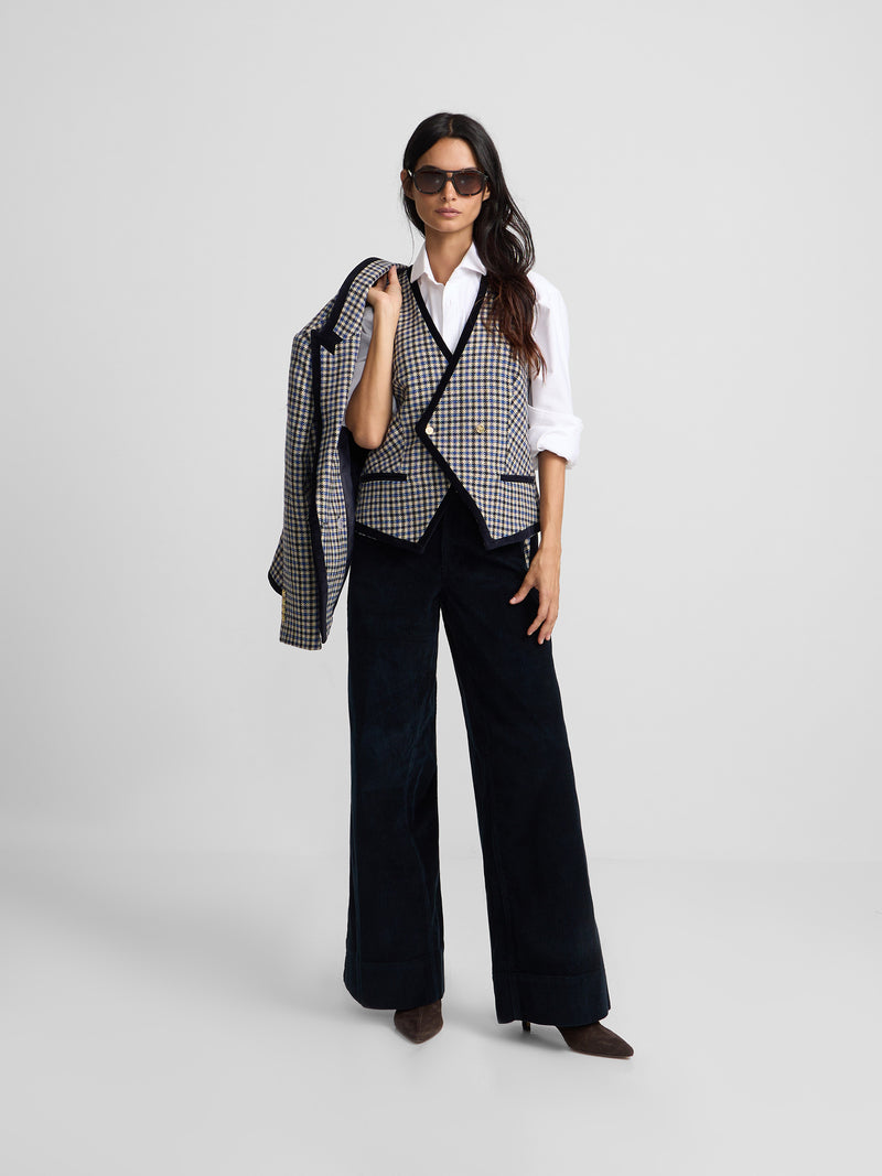 Pantalon wide leg pana azul marino