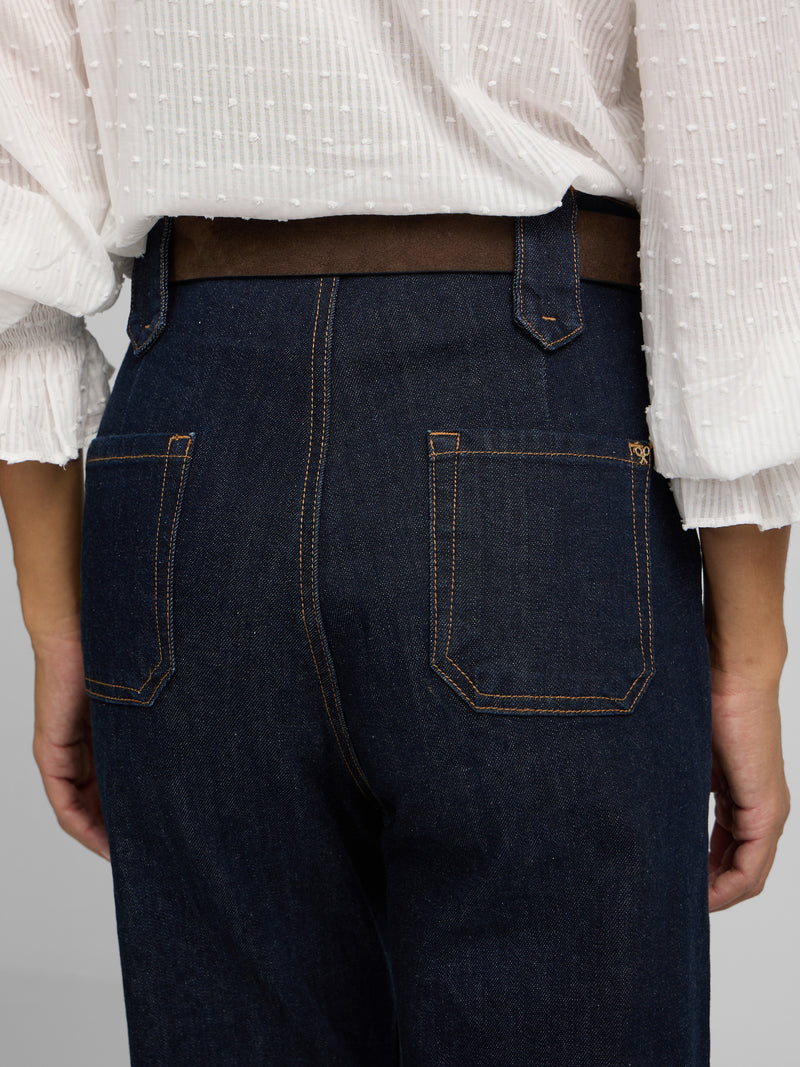 Pantalon en denim droit avec détails de boucles en denim