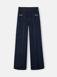 Pantalon en denim droit avec détails de boucles en denim