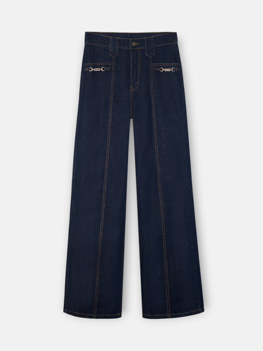 Pantalon denim recto detalle hebillas denim