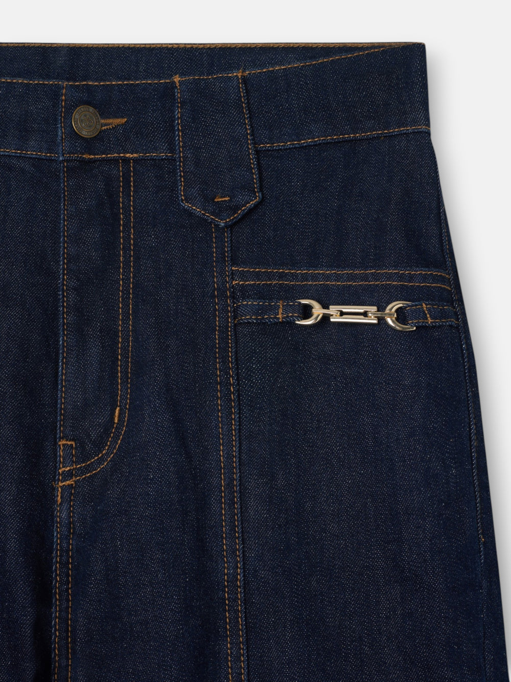 Pantalon denim recto detalle hebillas denim