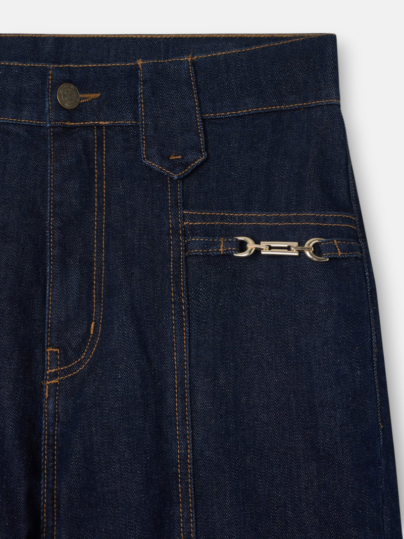 Pantalon en denim droit avec détails de boucles en denim