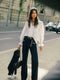 Straight denim trousers with buckle details denim