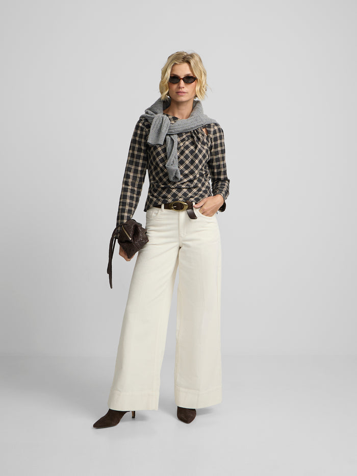 Wide-leg corduroy trousers in ecru