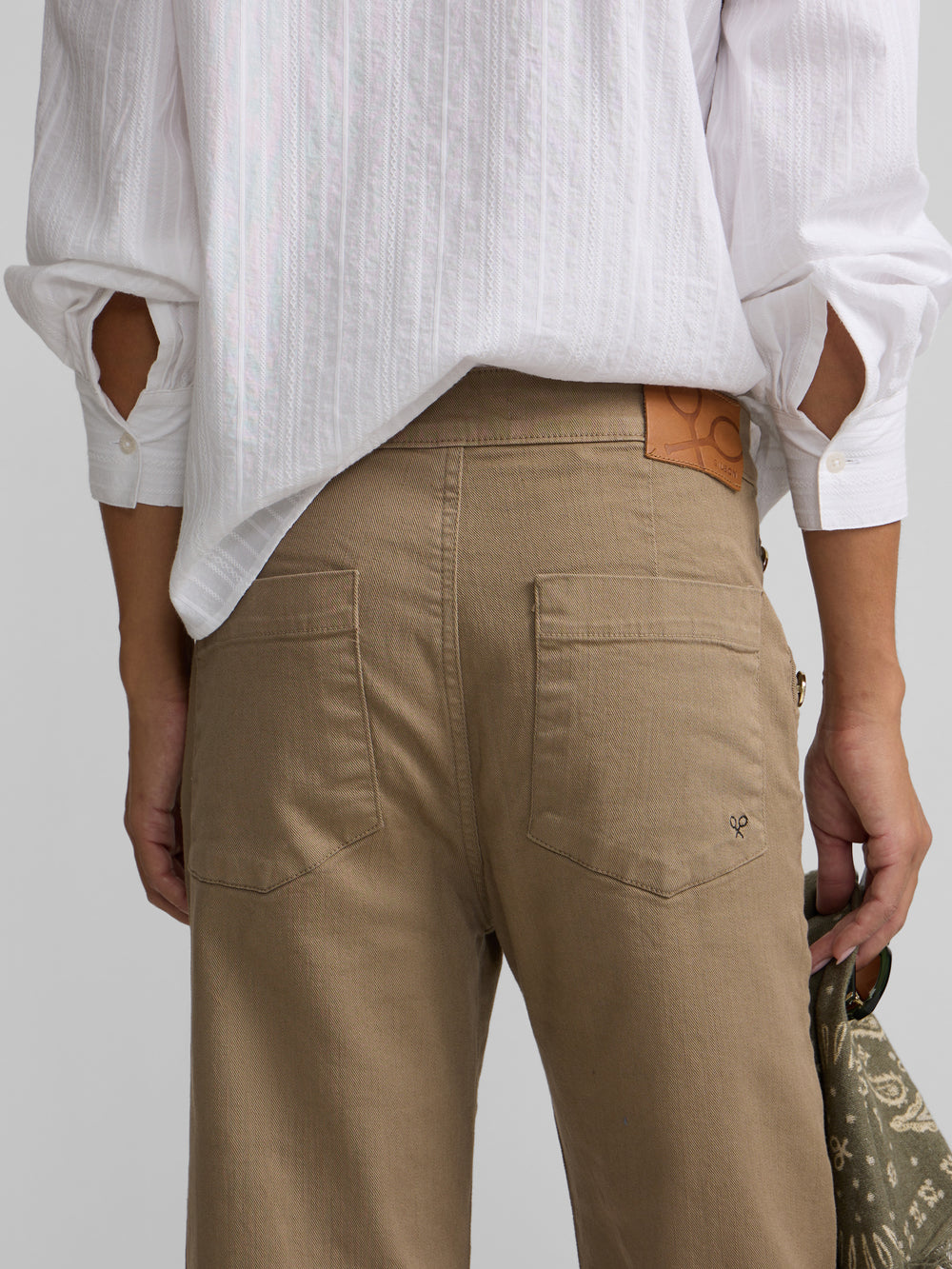 Calças culotte marinheiro denim areia