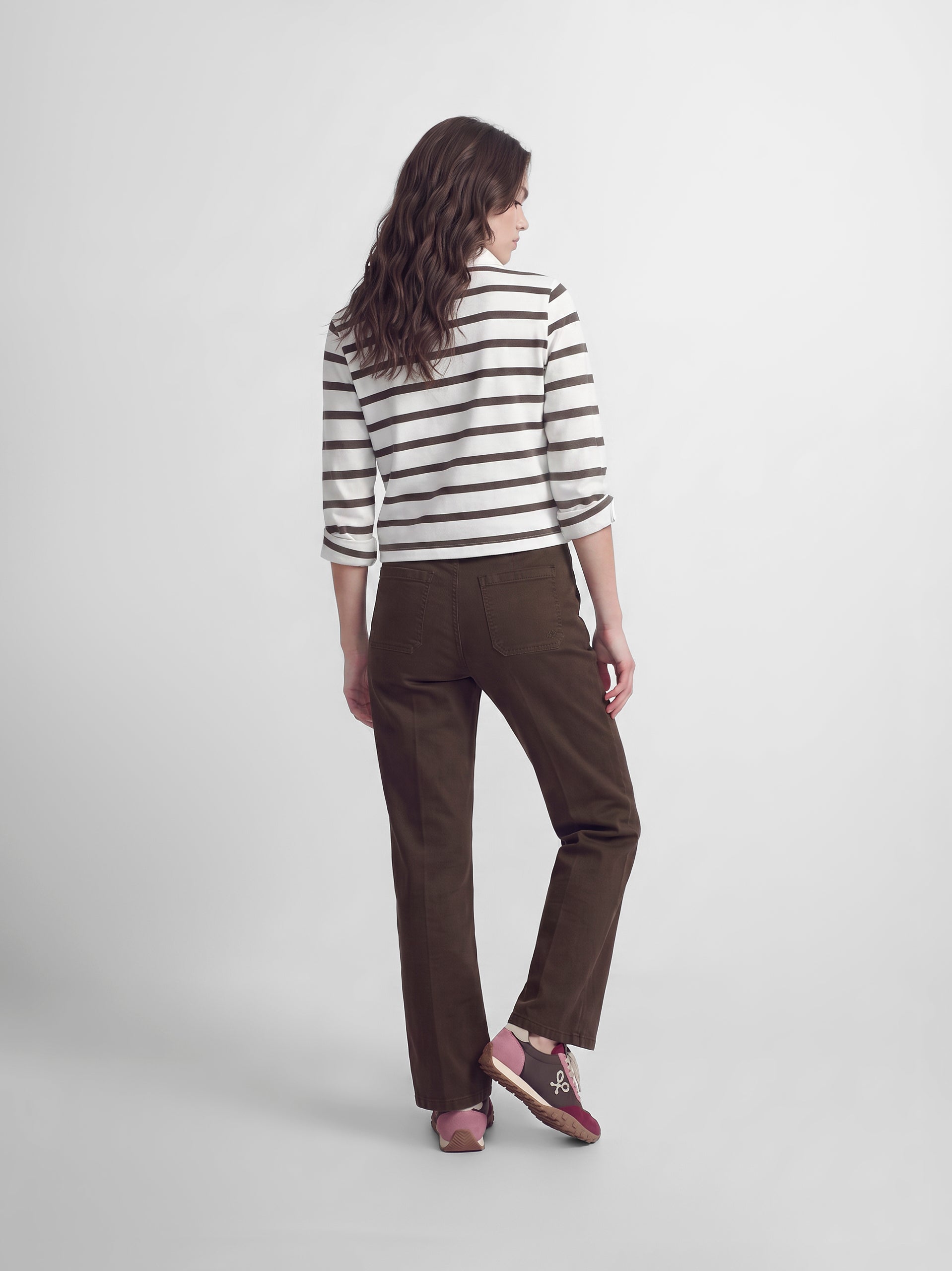 Polo woman manga larga rayas crudo