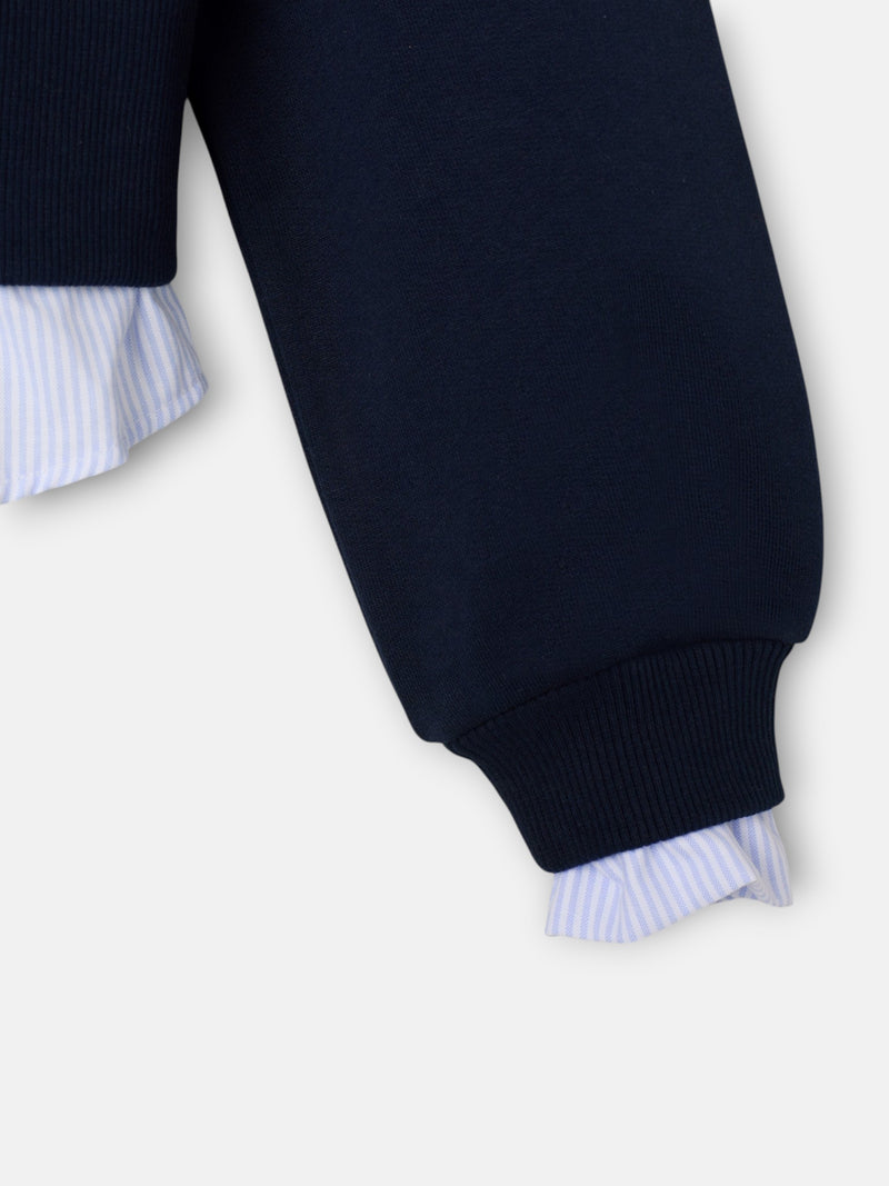 Sweatshirt mulher com barra de camisa azul-marinho