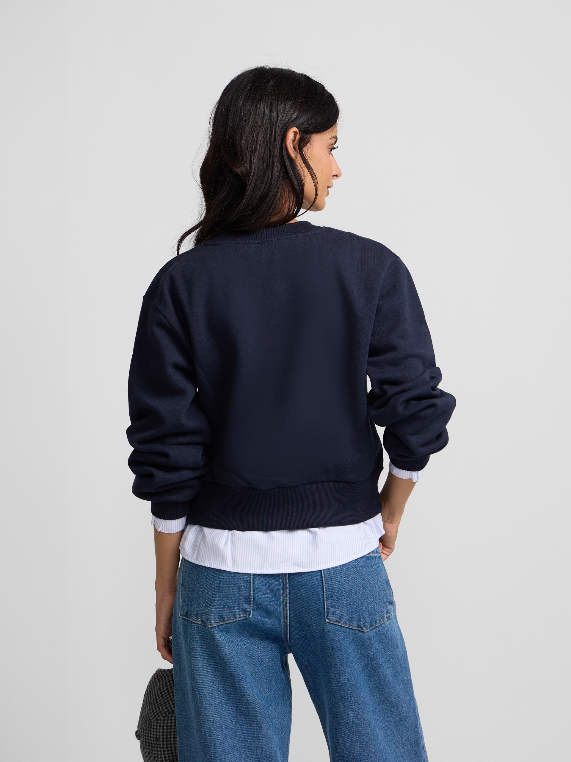 Sweat-shirt femme à ourlet chemise marine