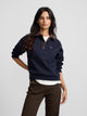Sweat-shirt femme col polo velours bleu marine