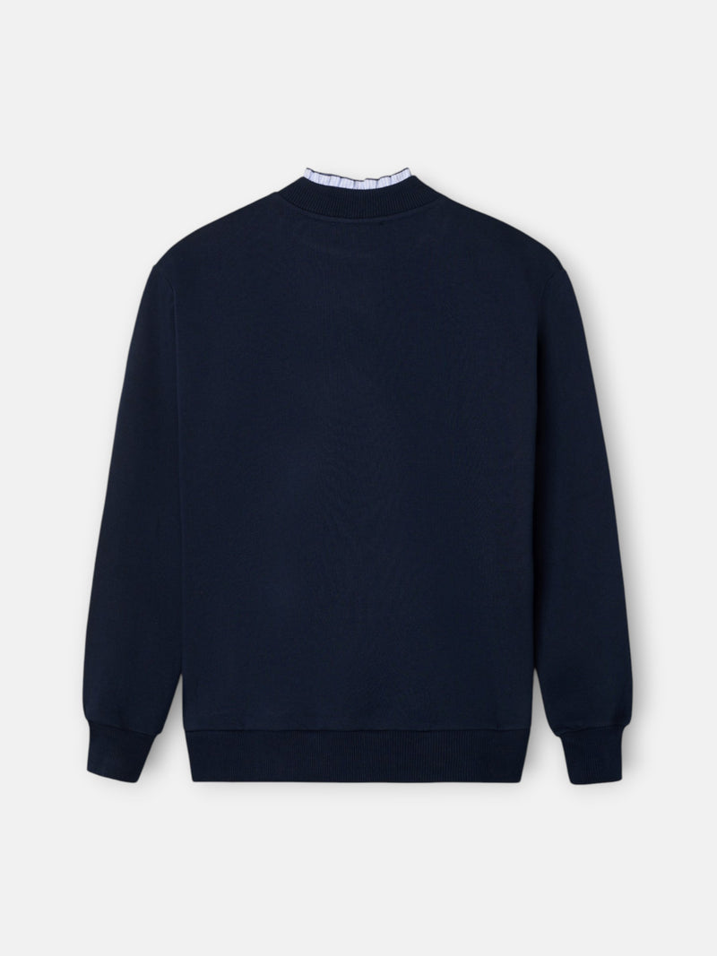 Women's sweatshirt with ruffled collar and buttons in navy blue