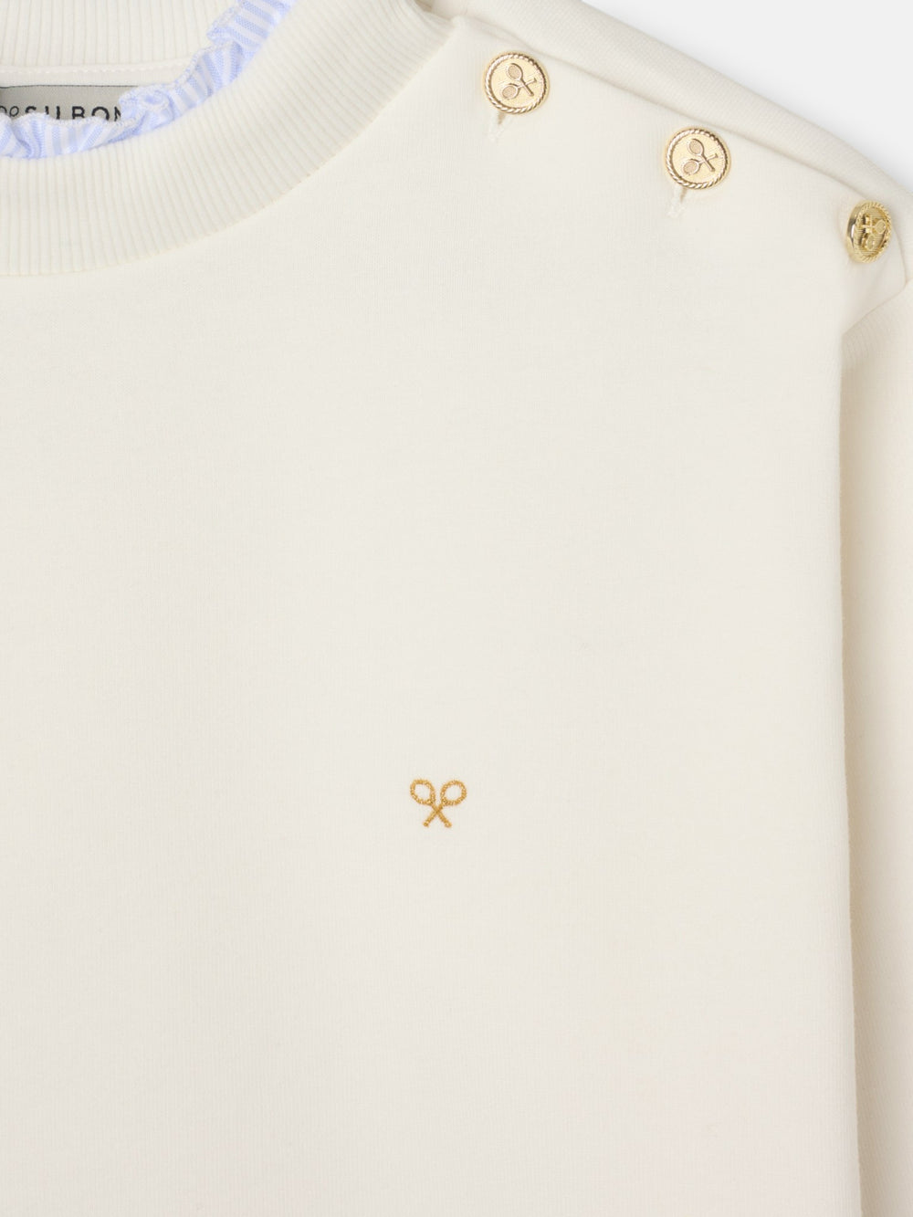 Women's sweatshirt with ruffled collar and buttons in off-white