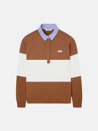 Women's sweatshirt with camel striped polo collar