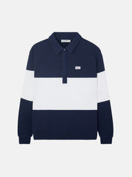 Women's sweatshirt with navy blue striped polo collar