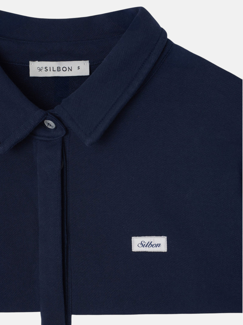 Women's sweatshirt with navy blue striped polo collar