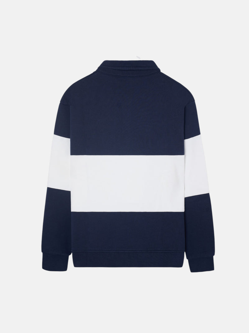 Women's sweatshirt with navy blue striped polo collar