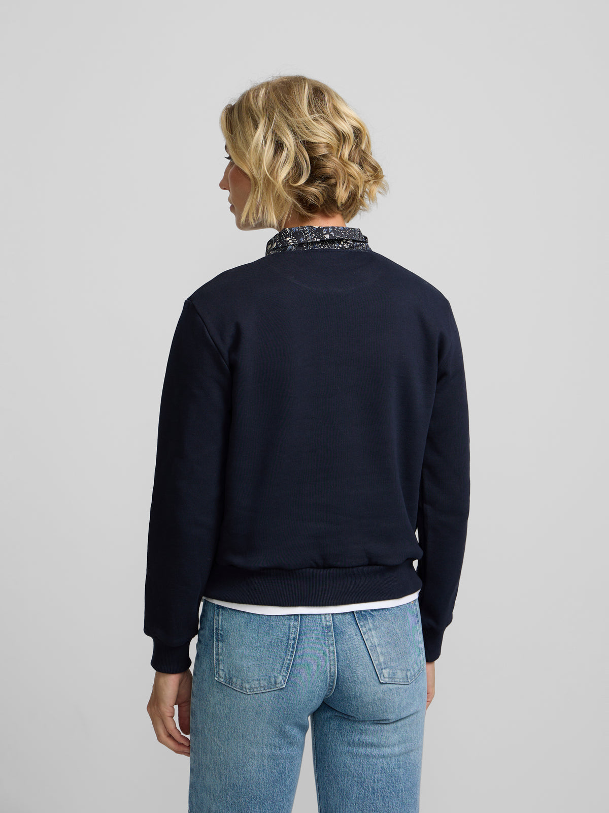 Sweat-shirt femme foulard bleu marine