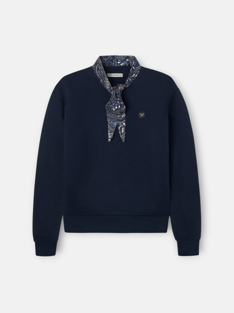 Sweat-shirt femme foulard bleu marine