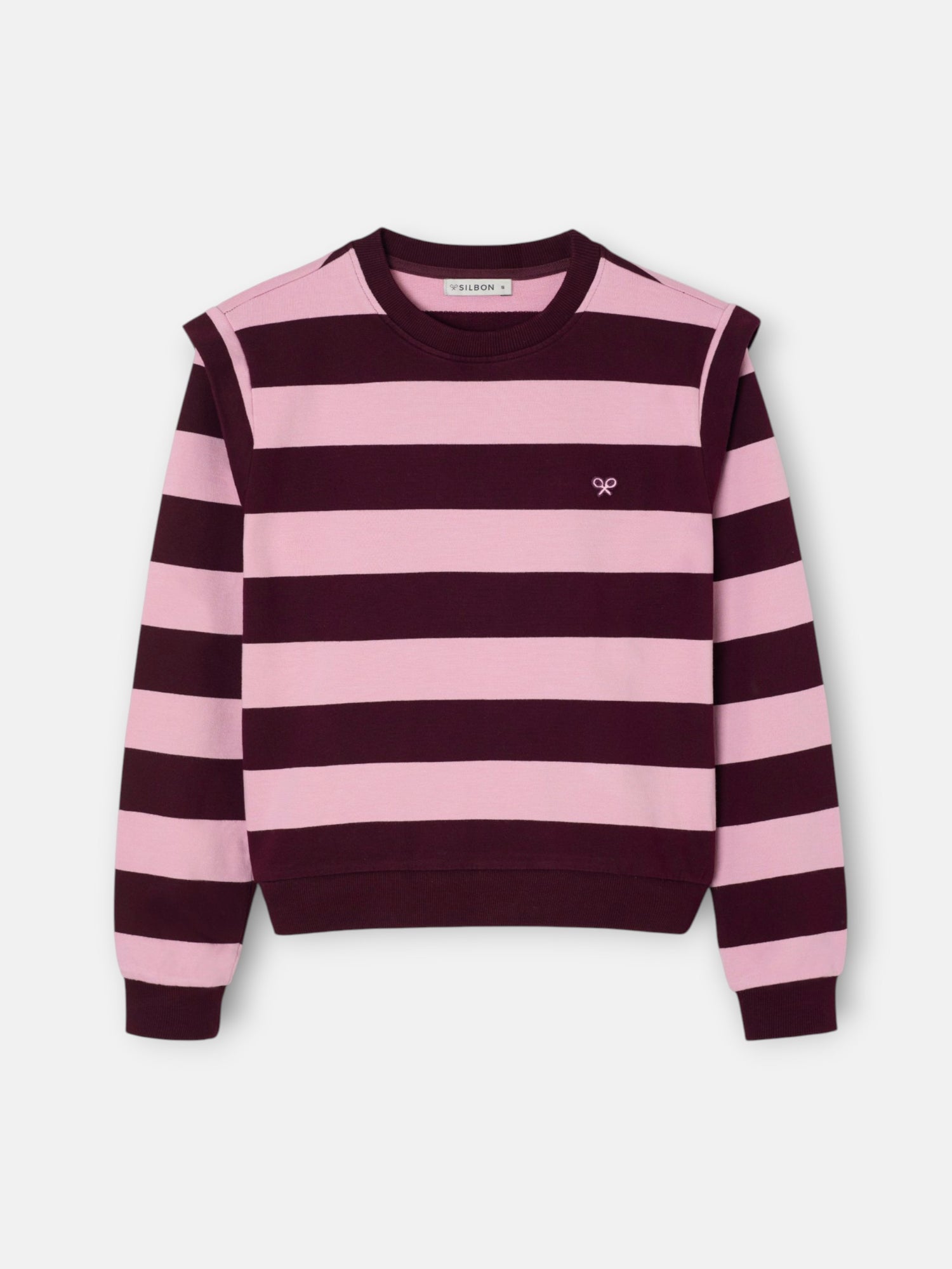 Sudadera hombreras rayas rosa y granate