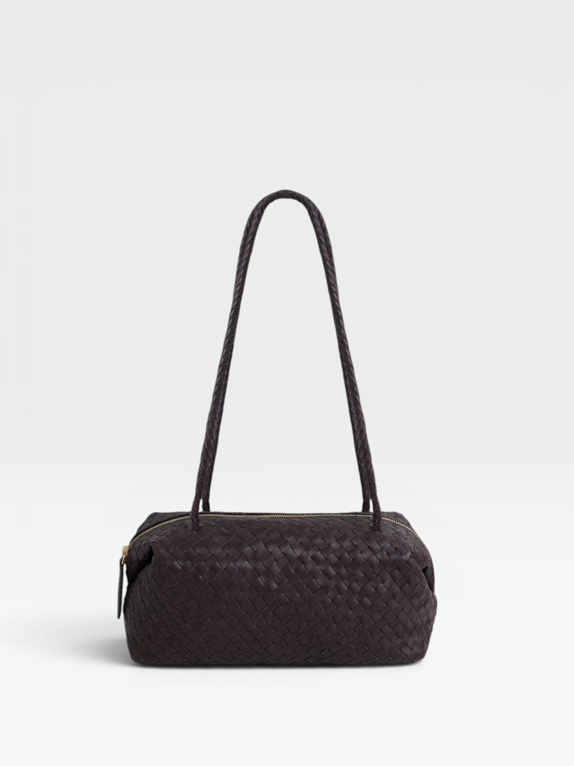 Bolso piel de hombro alargado trenzado marron