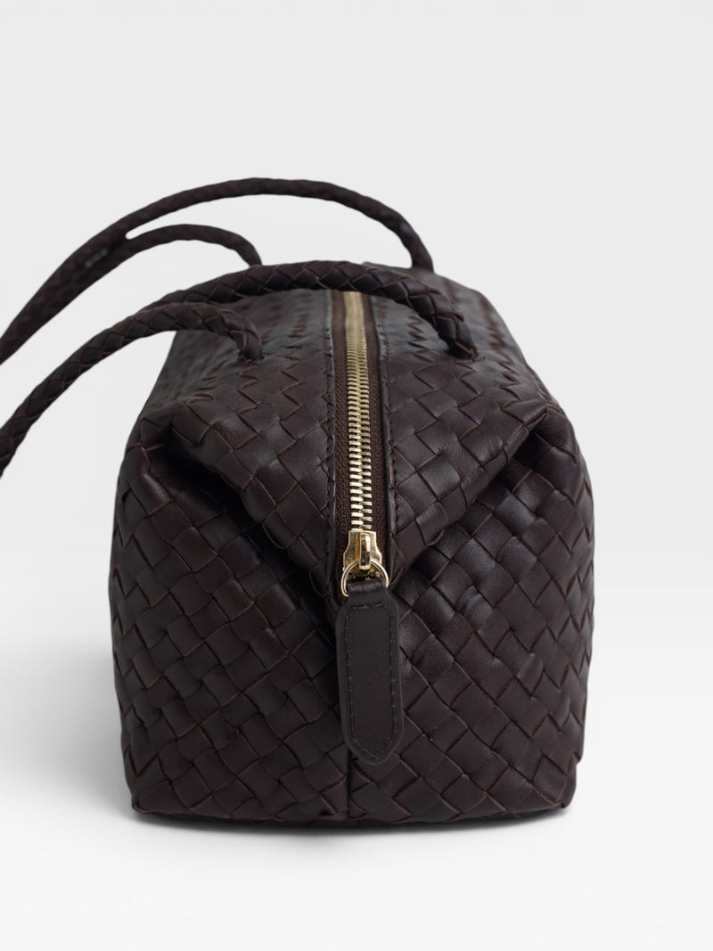 Bolso piel de hombro alargado trenzado marron