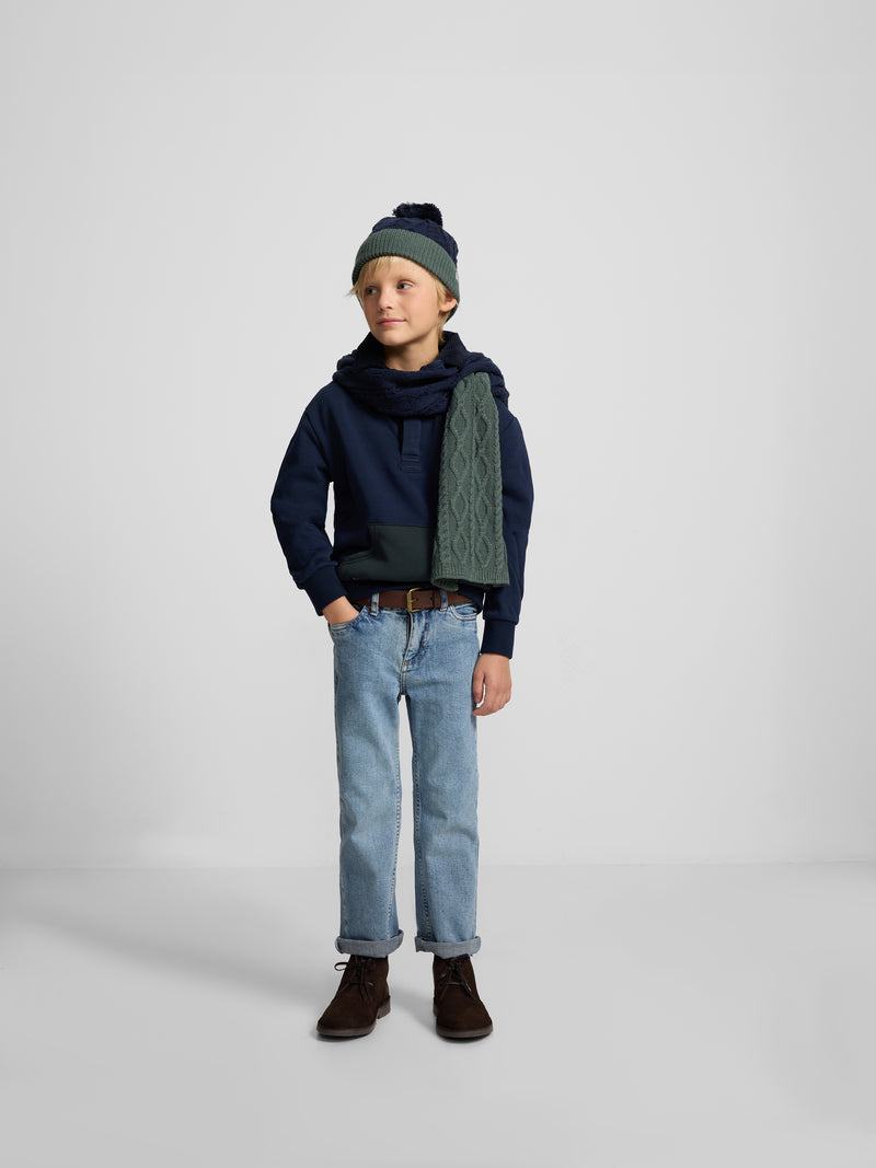 Kids bicolor navy blue fleece kangaroo