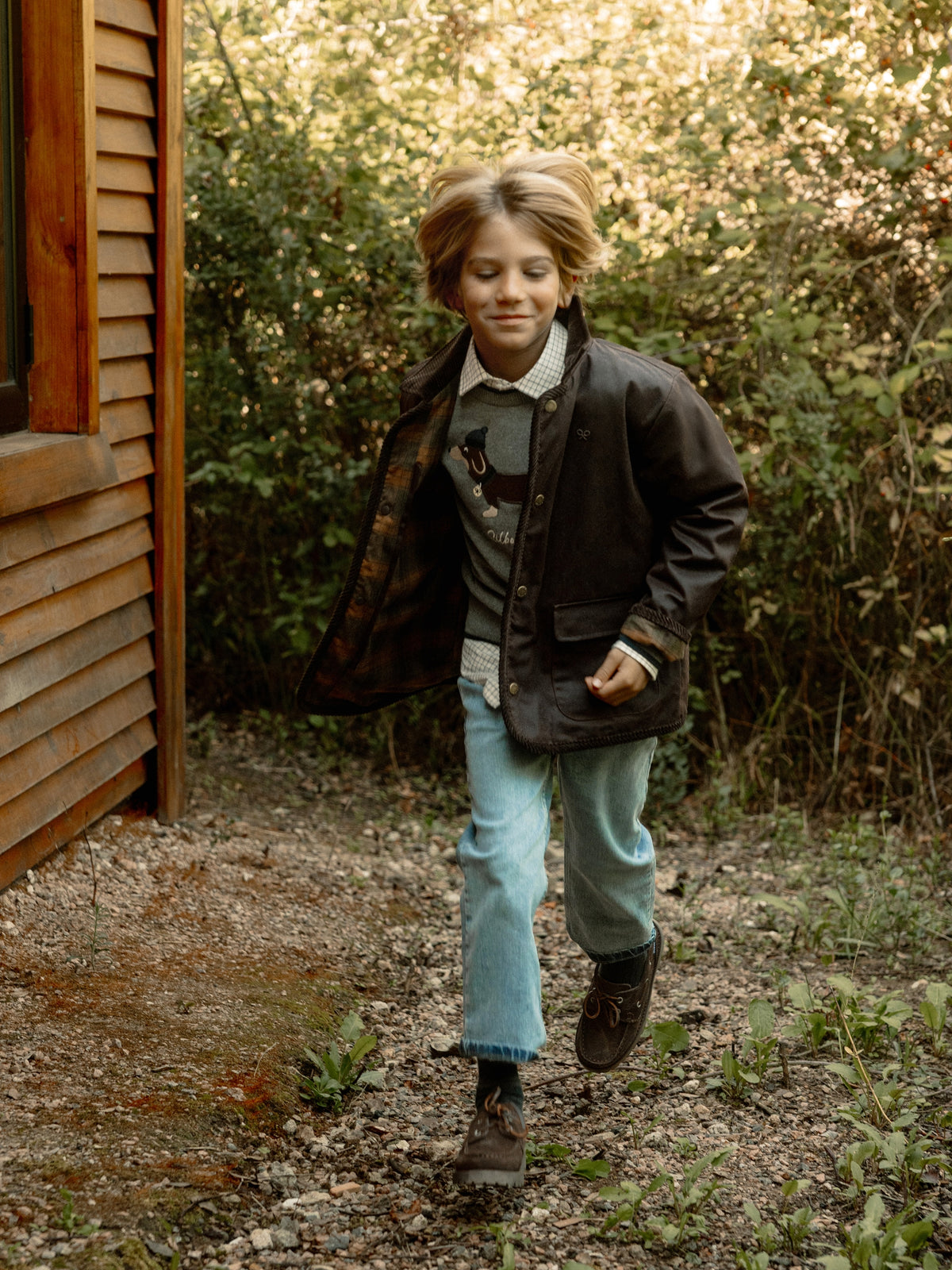 Brown waxed kids coat