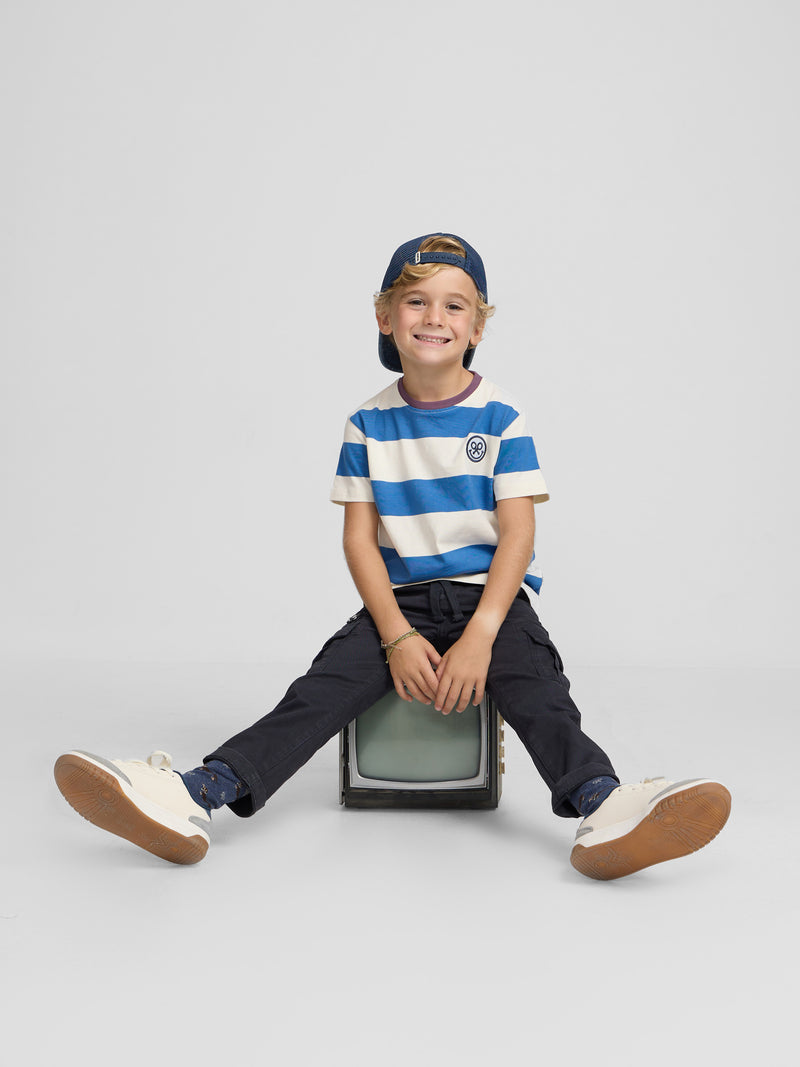 Kids wide stripe smile indigo t-shirt
