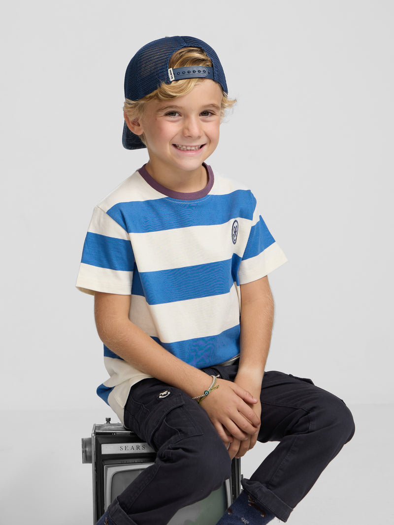 Kids wide stripe smile indigo t-shirt
