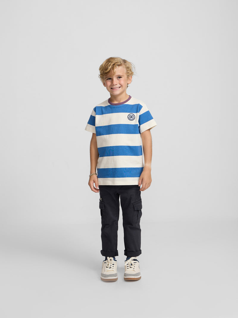 Kids wide stripe smile indigo t-shirt