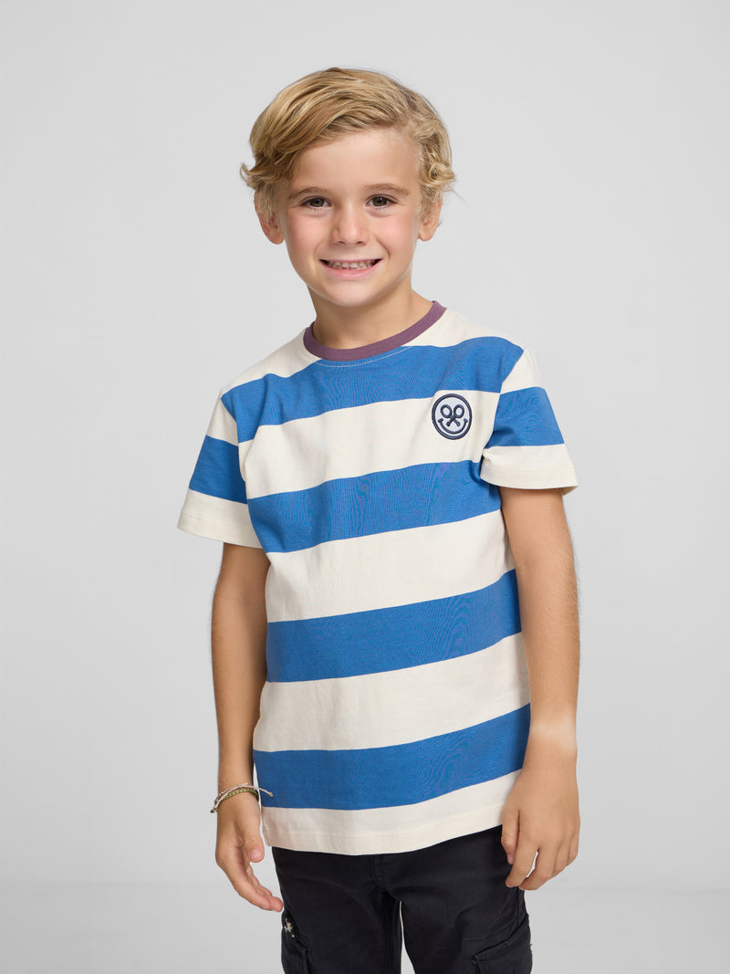 Kids wide stripe smile indigo t-shirt