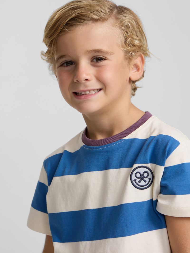 Kids wide stripe smile indigo t-shirt