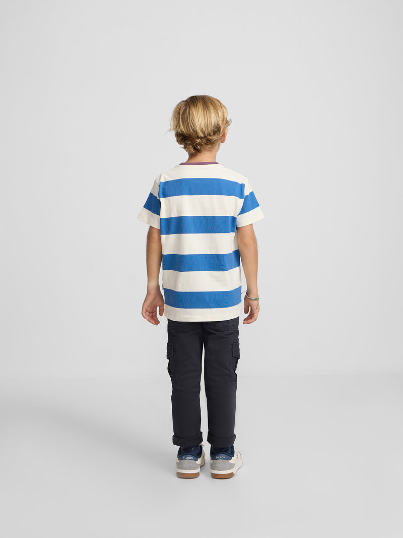 Kids wide stripe smile indigo t-shirt