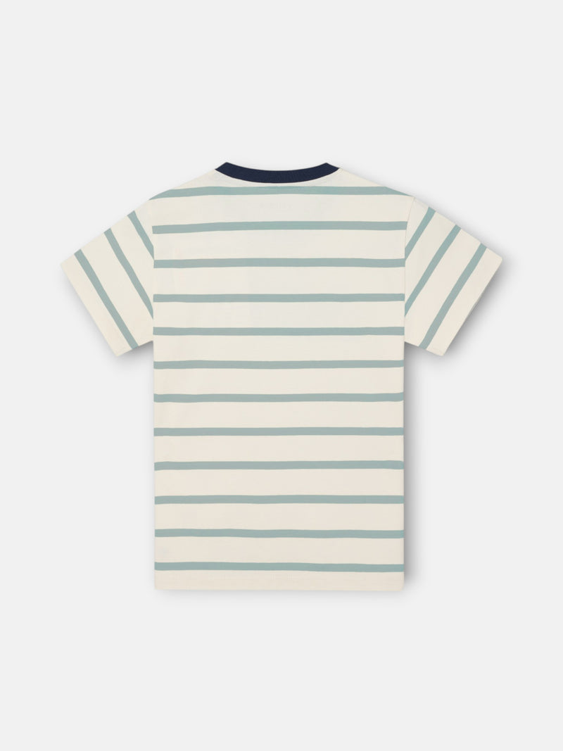 Kids t-shirt fine stripe green stitching