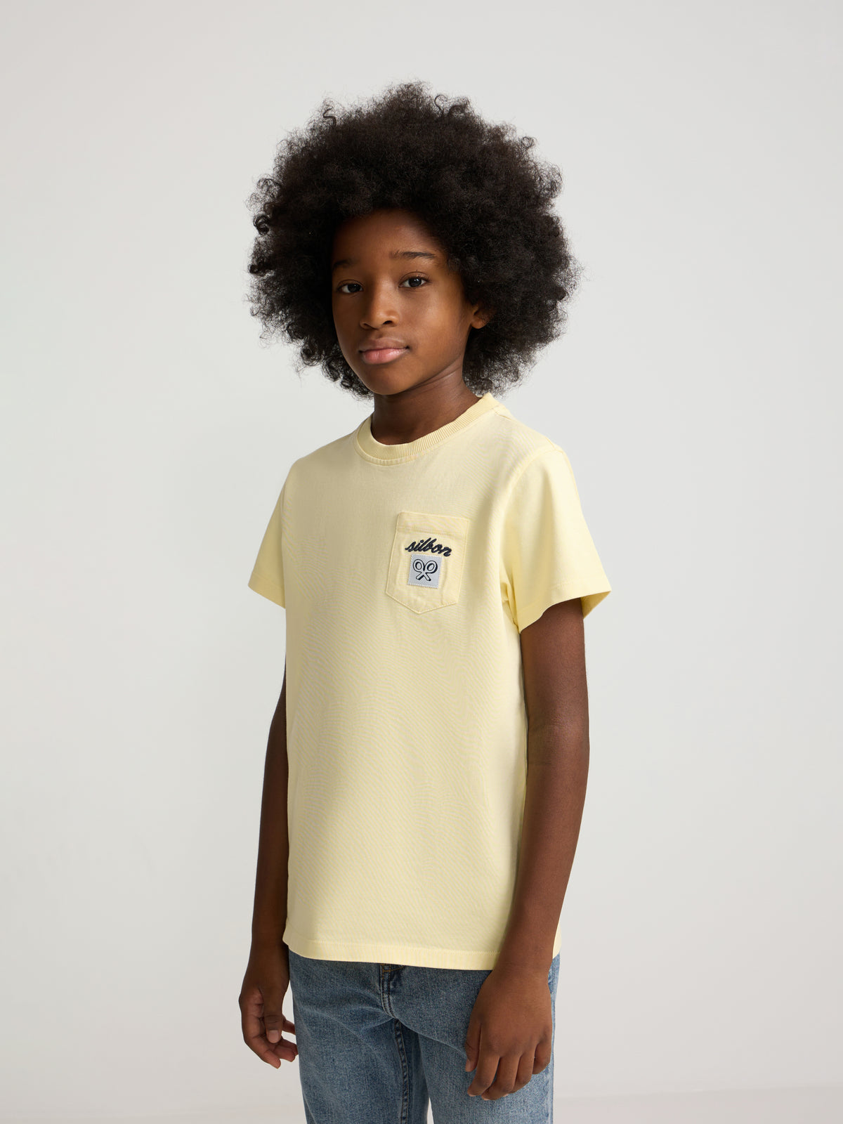 Kids T-shirt with yellow label pocket