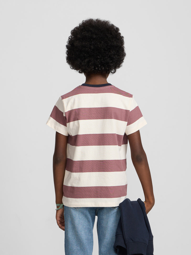 T-shirt enfant à rayures larges smile bordeaux