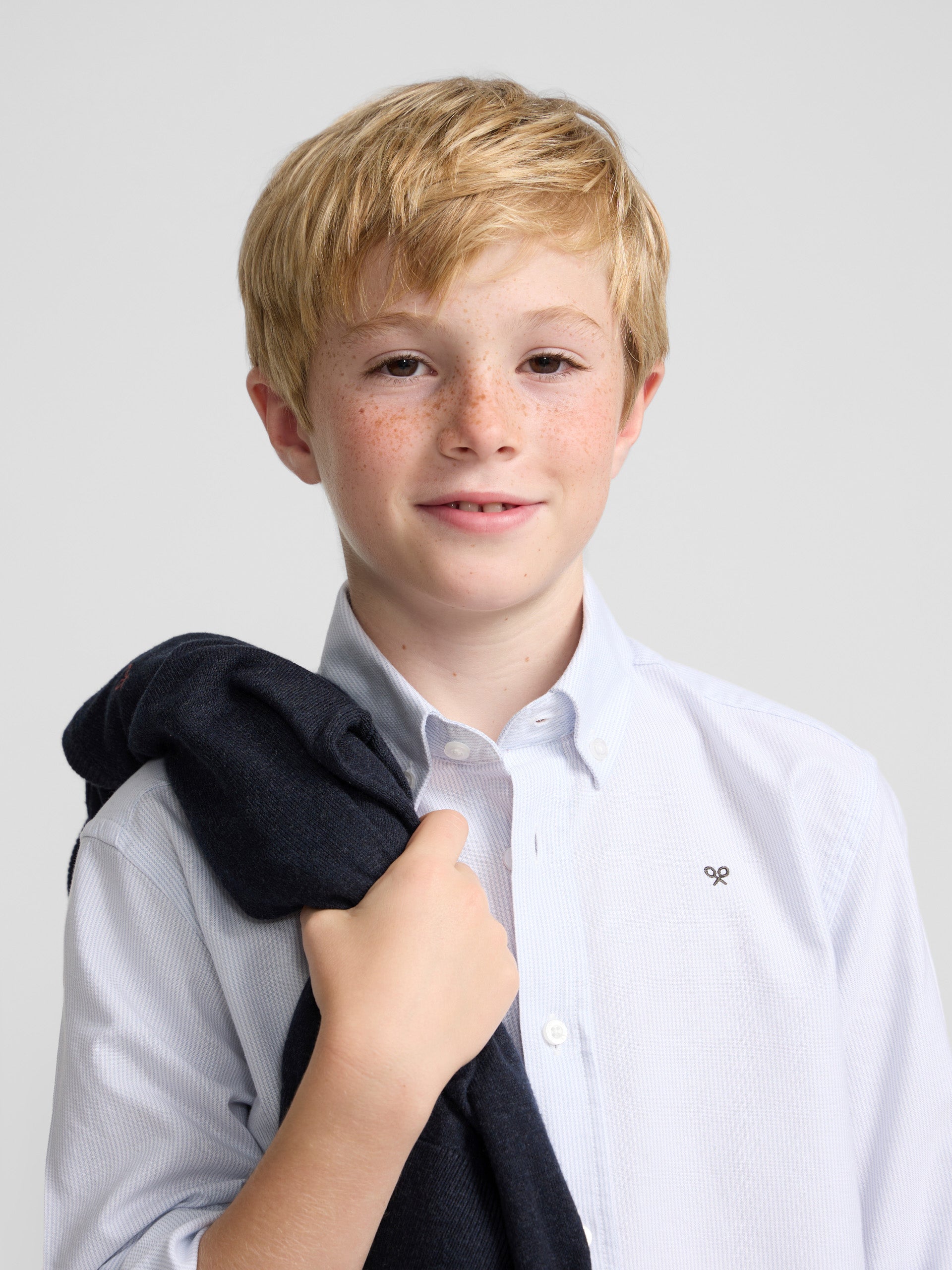 Kids' sport shirt with light blue Oxford stripes