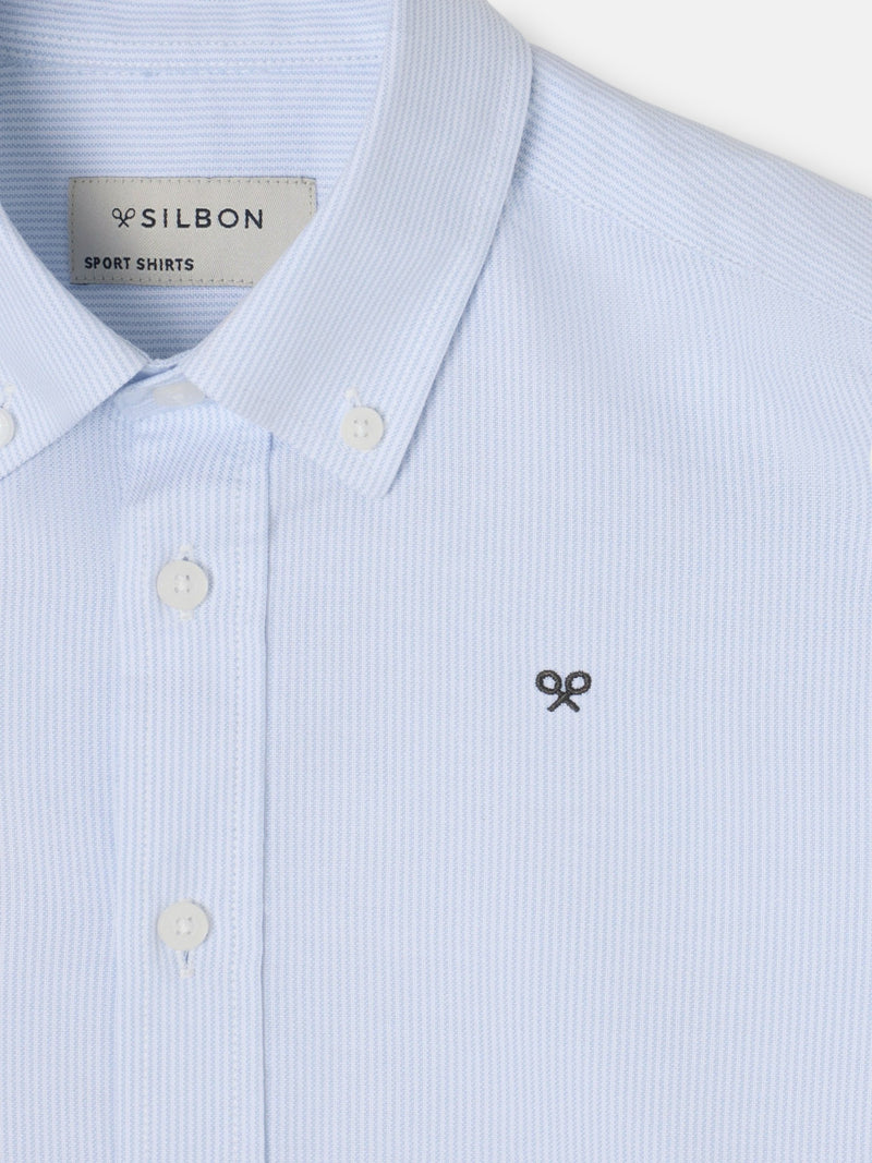 Camisa sport criança oxford mil riscas azul-claro
