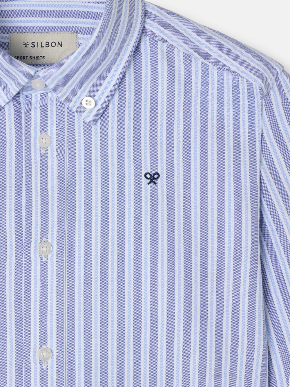 Chemise sport enfant oxford rayée bicolore bleu marine ciel