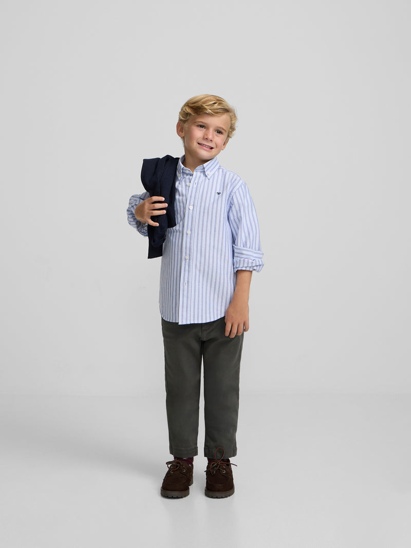 Kids' sport shirt oxford bicolor stripe navy light blue