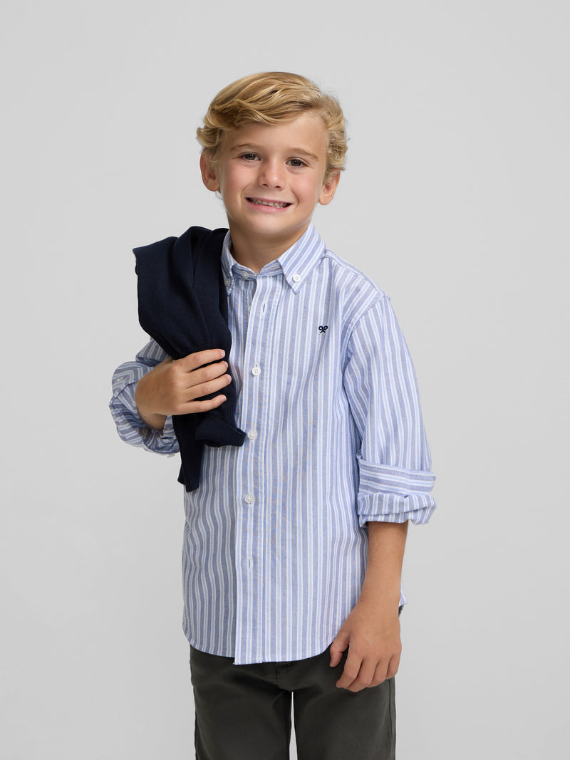 Kids' sport shirt oxford bicolor stripe navy light blue